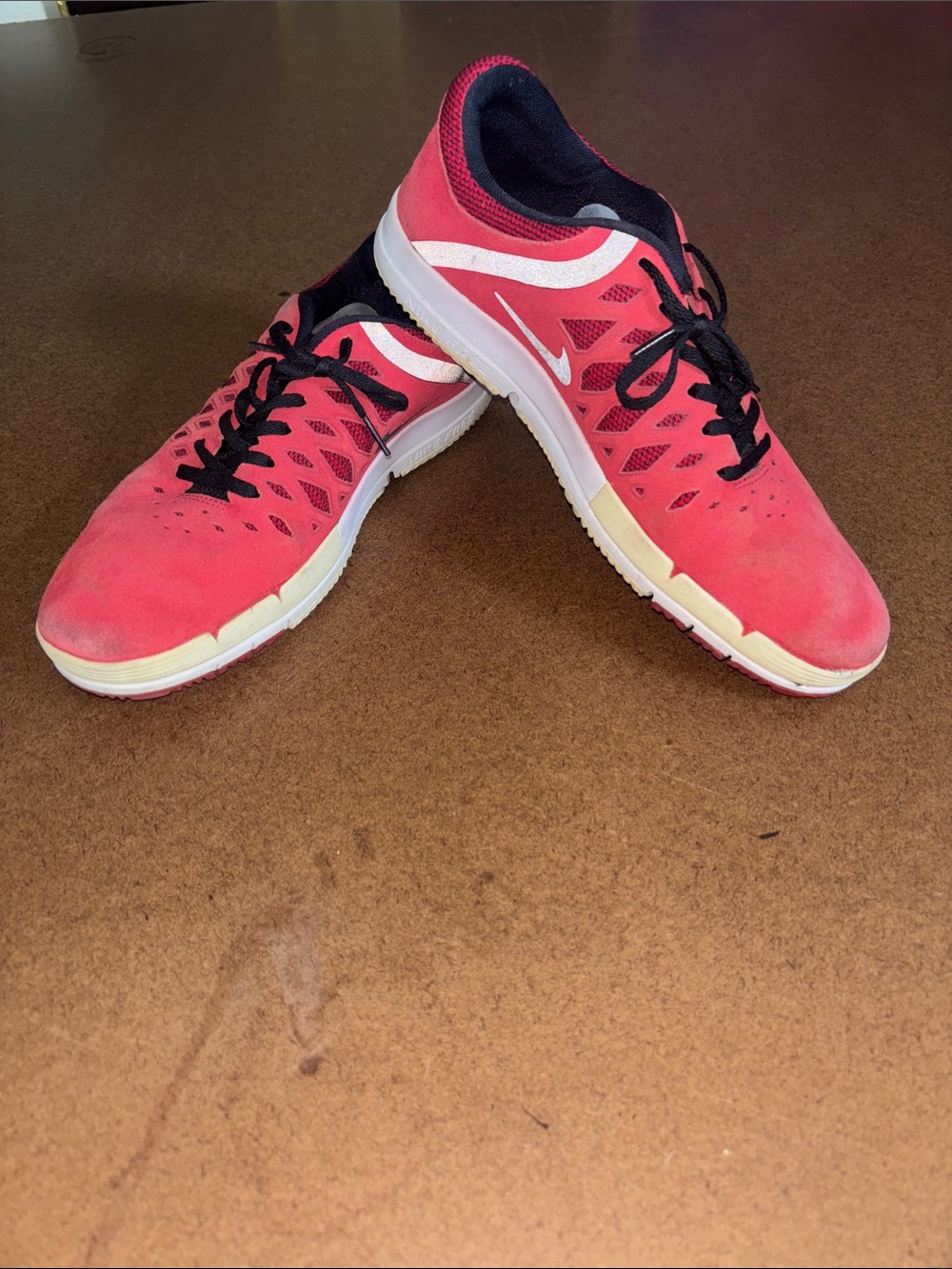 Nike 11.5 Red Athletic Sneakers with Black Laces and Swoosh